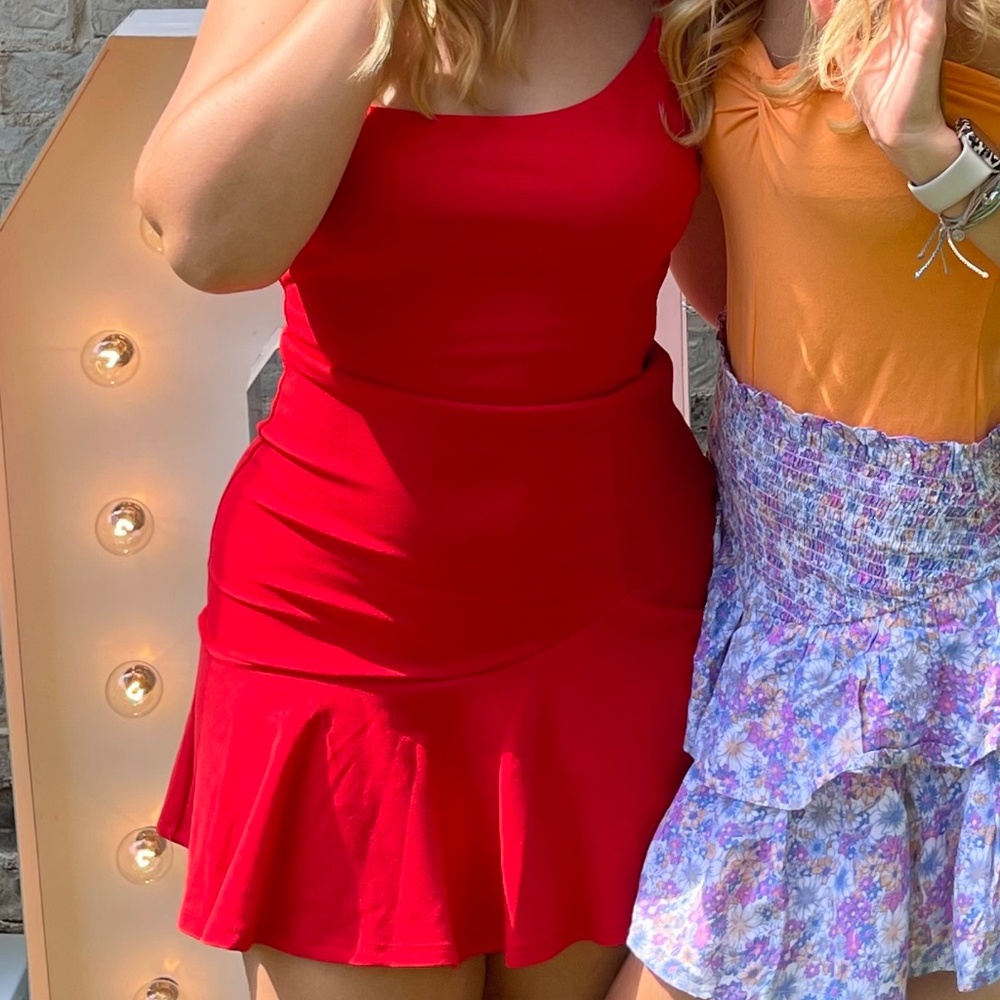 HELLO MOLLY ASYMMETRICAL MINI RED DRESS